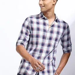 LOCOMOTIVE Premium Men Washed Indigo Checked Casual Regular Fit Shirt-image-49