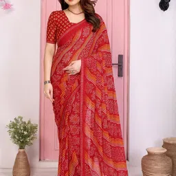 Moda Rapido Bandhani Beads and Stones Poly Georgette Saree-image-22