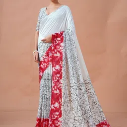 Garden Vareli Abstract Printed Pure Georgette Saree with Unstitched Blouse Piece-picture-6