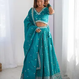 Pandadi Saree Embroidered Sequinned Semi-Stitched Lehenga & Unstitched Blouse With Dupatta-picture-24