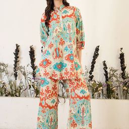 IMANA Printed Pure Cotton Mandarin Collar Neck Top With Palazzo Co-Ords-image-58