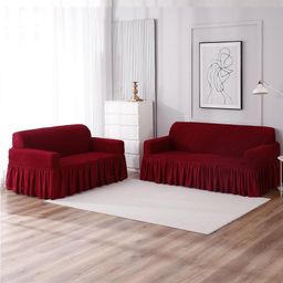 HOKIPO Solid Cherry Red Elastic 5 Seater Fully Covered Stretchable Sofa Cover-image-19