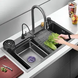Sink 304 GRADE All in One 24x18 inch Vessel Sink (24X18X9 INCH) Waterfall and Pull-down Faucet/304 Grade Multifunctional Waterfall Kitchen Sink Vessel Sink-29