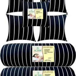 5 Cushion And 2 Microfibre Stripes Bolster Pack of 7-image-27