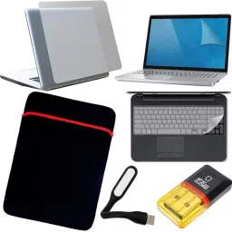 Techfit 6in1 Combo of Transparent Laptop Skin with Screen Guard, Key Guard, Micro SD Card Reader, Usb Led Light and Laptop Sleeve for 15.6 inches Laptop Combo Set-26
