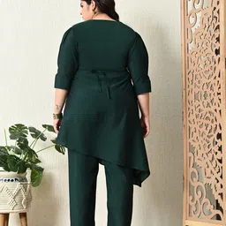 PrettyPlus by Desinoor.com Plus Size Embellished Shawl Neck Asymmetrical Top & Trousers image 5