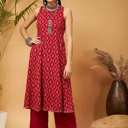 Shae by SASSAFRAS Ethnic Motifs Printed A-Line Kurta-image-53