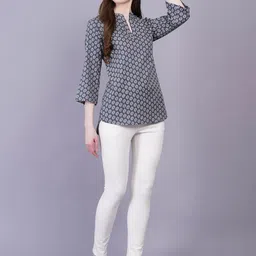 HIGHLIGHT FASHION EXPORT Geometric Print Mandarin Collar Top-image-12