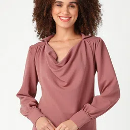 Mast & Harbour Pink Cowl Neck Cuffed Sleeves Regular Top-picture-44