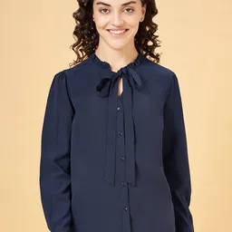 Annabelle by Pantaloons Tie-Up Neck Cuffed Sleeves Top-image-85