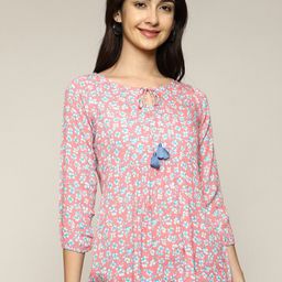 Anuthi Pink Floral Print Tie-Up Neck Top-46