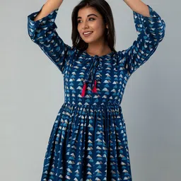 INDIANIC Geometric Print Tie-Up Neck Top-picture-16