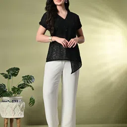 Sangria Self Design V-Neck Tops-picture-13