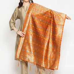 Dupatta Bazaar Rust & Gold-Coloured Ethnic Motifs Woven Design Banarasi Dupatta with Zari image 1