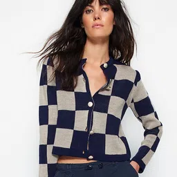 Trendyol Checked Pure Acrylic Crop Cardigan-picture-58