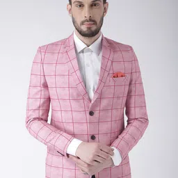 Hangup Men Pink Checked Printed Single-Breasted Formal Blazers-picture-57
