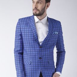 Hangup Men Blue Checked Single-Breasted Formal Blazer-image-75