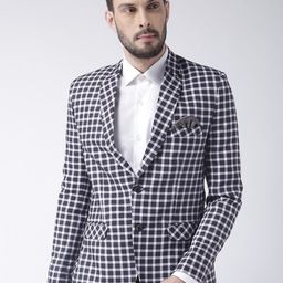 Hangup Men White & Grey Checked Printed Single Breasted Formal Blazers-20