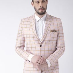 Hangup Men Beige Checked Single-Breasted Formal Blazer-image-21