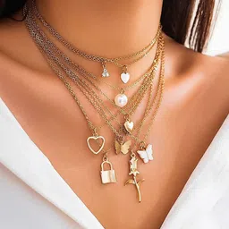Jewels Galaxy Set of 9 Gold Plated Layered Necklace-34