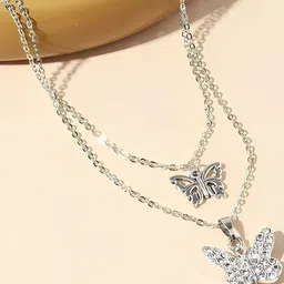 Pinapes Silver-Toned & White Silver-Plated Layered Necklace-12