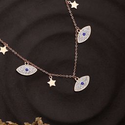 Jazz and Sizzle Rose Gold-Plated Cubic Zirconia-Studded Brass  Evil Eye & Star Necklace-17