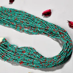Bamboo Tree Jewels Turquoise Blue & Red Long Beaded Necklace-33