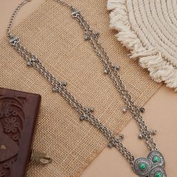 TEEJH Aprimoksh Turquoise Necklace Silver-Plated Oxidised Necklace-picture-12