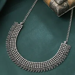 Yellow Chimes Silver-Toned German Silver Oxidised Necklace-image-97
