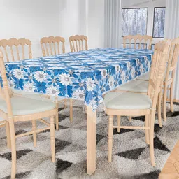Kuber Industries Blue & White Floral 2.74 m x 1.75 m Table Cover-94