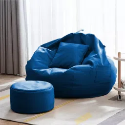 XXXL 3XL Bean Bag with Footrest & Cushion Ready to Use with Beans (Royal Blue - 3XL) Bean Bag Chair With Bean Filling-12