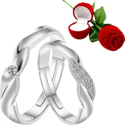 Couple Rings for lovers Silver Plated Adjustable Couple Ring with 1 Piece Red Rose Gift Box for Men and Women Alloy Ring Set-image-16