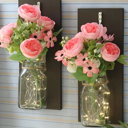 TIED RIBBONS 2 Pieces Wall Hanging Sconces Vase Artificial Flowers with LED Lights-44