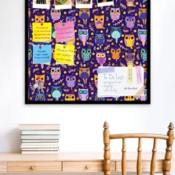ArtzFolio Black Owls Printed Wooden Bulletin Board With Sticky Notes-picture-4