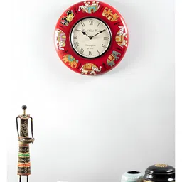 vedas Red & White C-Royal Printed Wood  Wall Clock-33