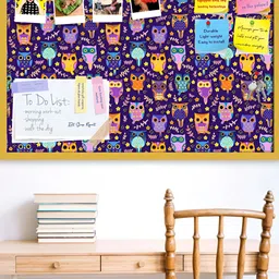 ArtzFolio Yellow & Purple Owl Printed Wooden Bulletin Board-36