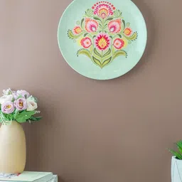 The Decor Mart Sea Green & Pink Floral Motive Wall Plate-picture-12