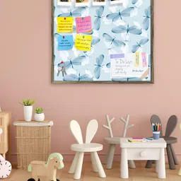 ArtzFolio Blue Butterflies Printed Wooden Bulletin Board With Sticky Notes-42