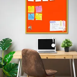ArtzFolio Orange-Coloured Wooden Bulletin Board With Push Pin & Sticky Notes-44