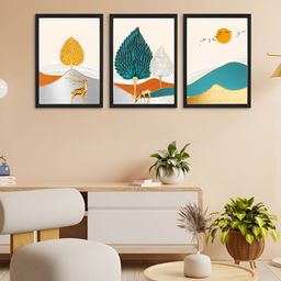 Giftii Blue & White 3 Pieces Wooden Painting Wall Art-image-96