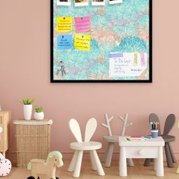 ArtzFolio Black & Blue Vintage Cloudy Printed Wooden Bulletin Board With Sticky Notes-16