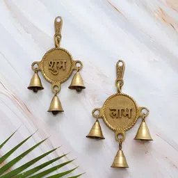Two Moustaches 2 Pieces Brass Rounded Shubh Labh Door Hanging Bells Set-22