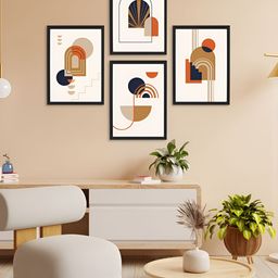 Giftii Navy Blue & Brown 4 Pieces Wooden Painting Wall Art-18