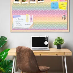 ArtzFolio Brown Wavey Printed Wooden Bulletin Board With Sticky Notes-35