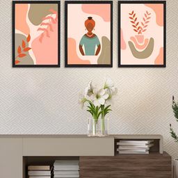 Giftii 3-Pcs Pink & Green Wooden Wall Frame Decor-15