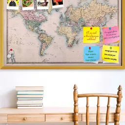 ArtzFolio Brown & Green World Map Printed Wooden Bulletin Board With Sticky Notes-picture-4