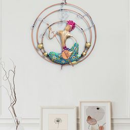 Golden Peacock Blue Handpainted Musicians Hanging Wall Decor-image-96