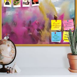 ArtzFolio Gold Toned & Pink Abstract Printed Wooden Bulletin Board-3