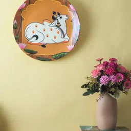 The Decor Mart Orange & White Printed Ceramic Cow Wall Plate-image-81