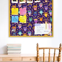 ArtzFolio Gold-Toned & Purple Owls Printed Wooden Bulletin Board With Sticky Notes-picture-7